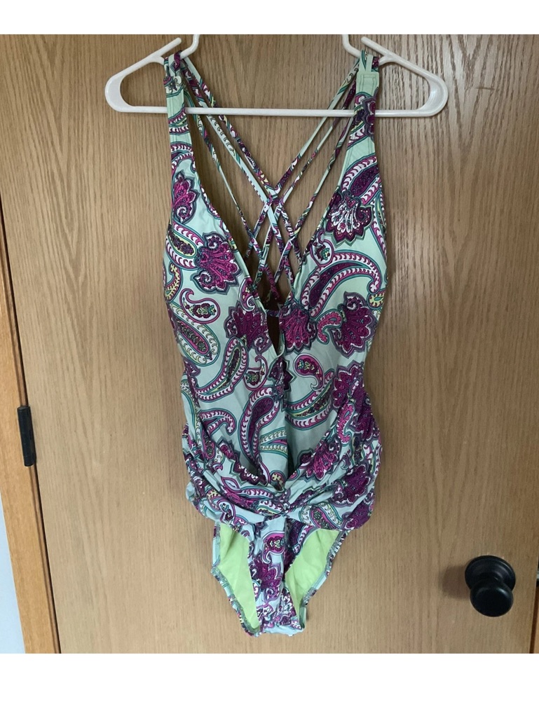 Nwt $92 Athena Swim Print Swimsuit One Piece Twist Plunge California Made Sz 16